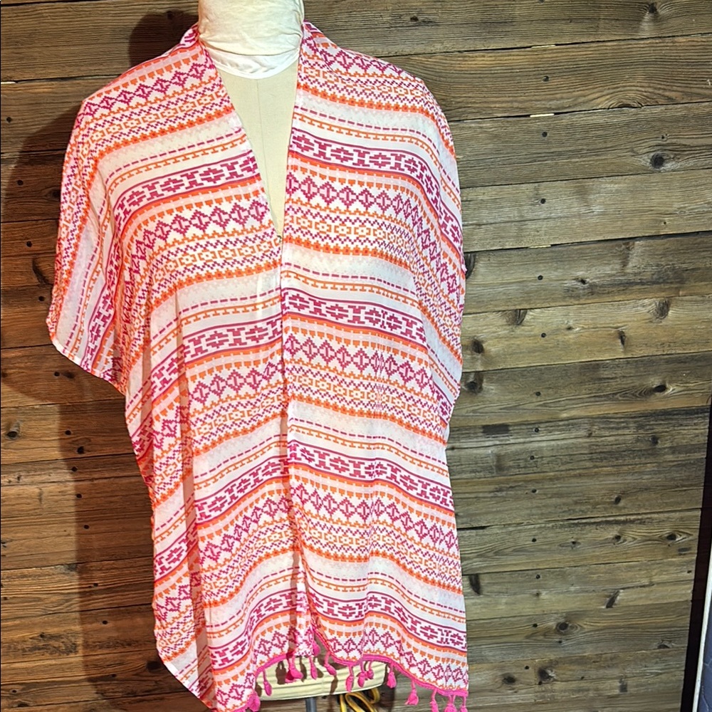 Colorful Patterned Kimono with Tassels